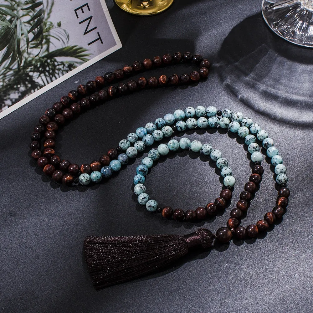 8mm Red Tiger Eye 108 Mala Beads Necklace Meditation Yoga Prayer Jewelry Set