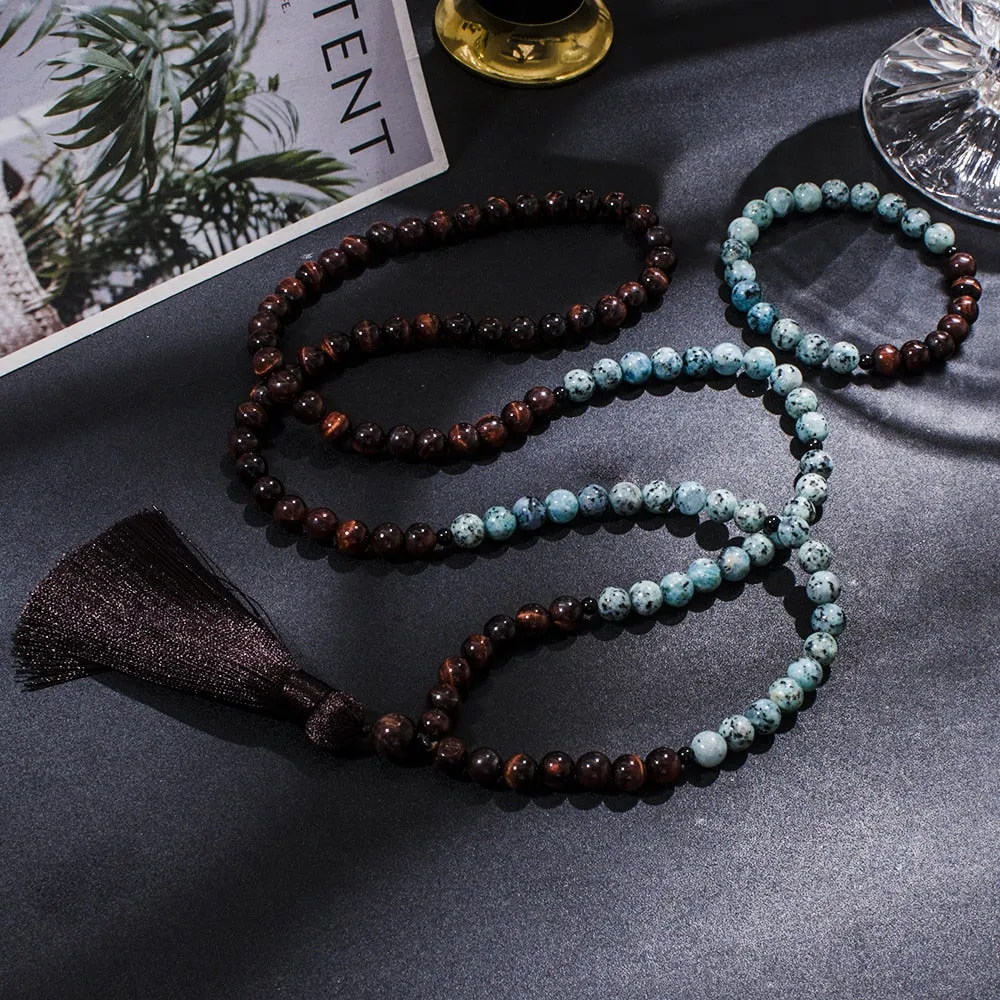 8mm Red Tiger Eye 108 Mala Beads Necklace Meditation Yoga Prayer Jewelry Set