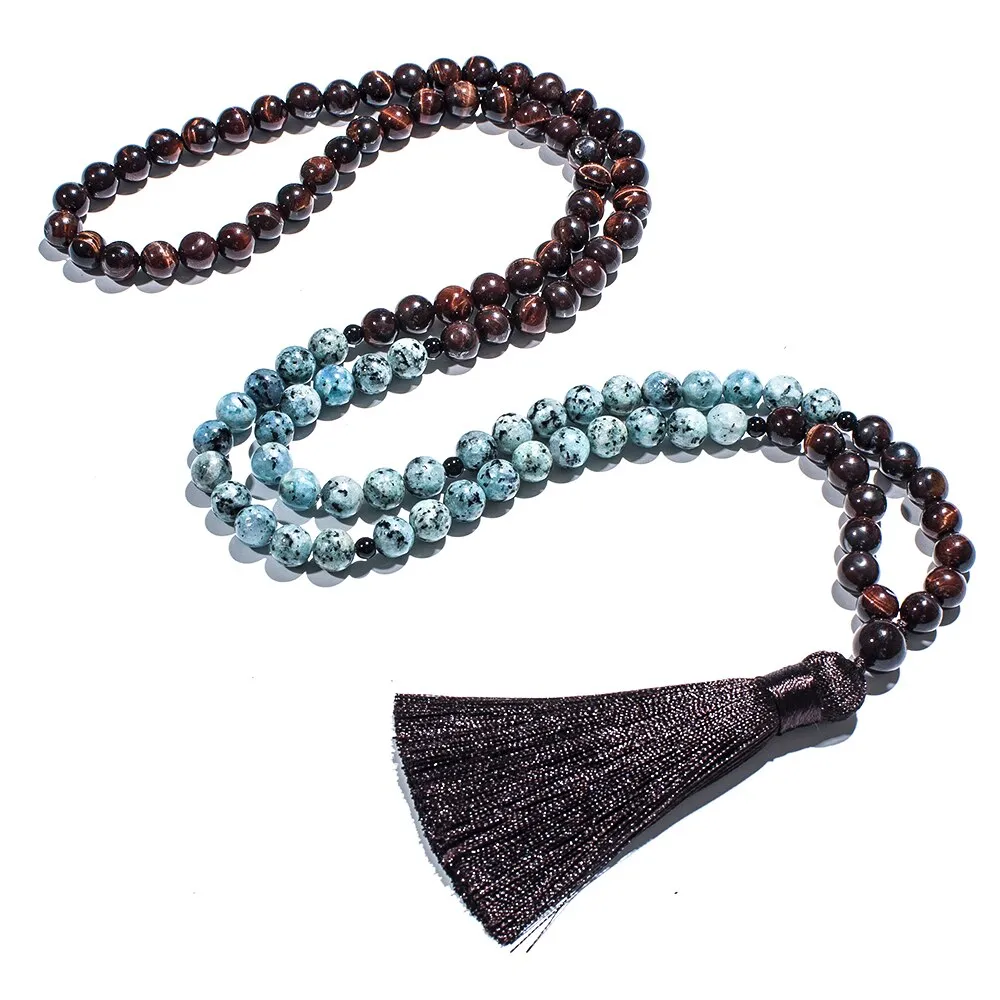 8mm Red Tiger Eye 108 Mala Beads Necklace Meditation Yoga Prayer Jewelry Set