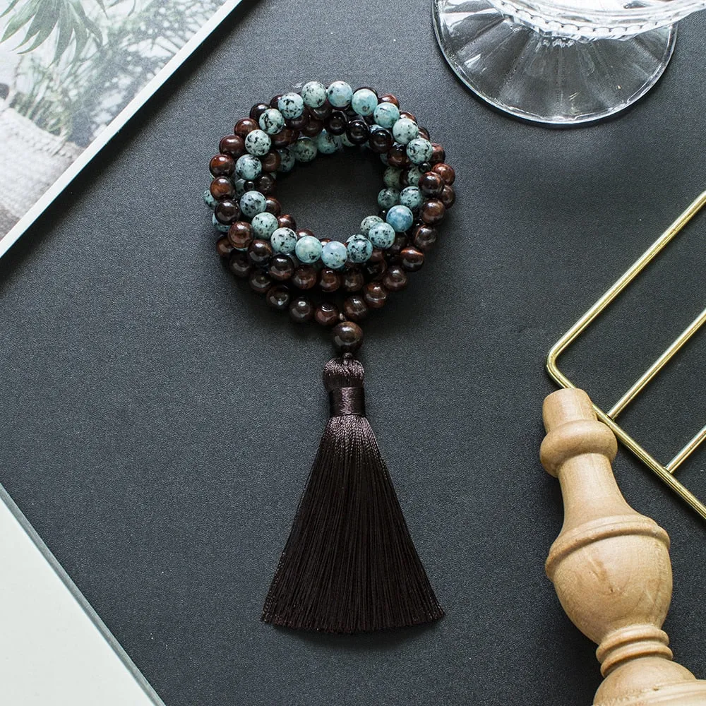 8mm Red Tiger Eye 108 Mala Beads Necklace Meditation Yoga Prayer Jewelry Set