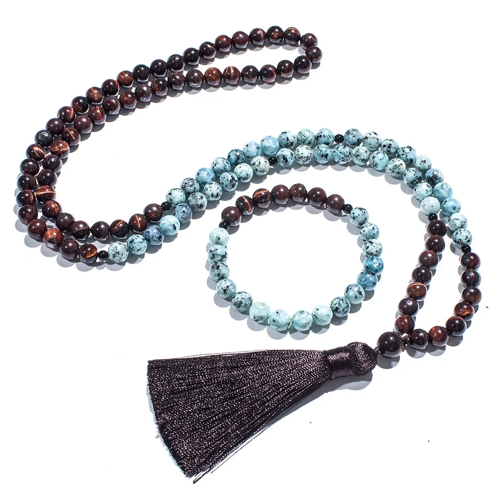8mm Red Tiger Eye 108 Mala Beads Necklace Meditation Yoga Prayer Jewelry Set