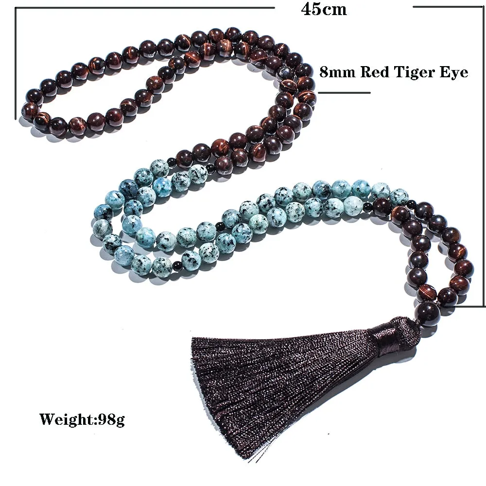 8mm Red Tiger Eye 108 Mala Beads Necklace Meditation Yoga Prayer Jewelry Set
