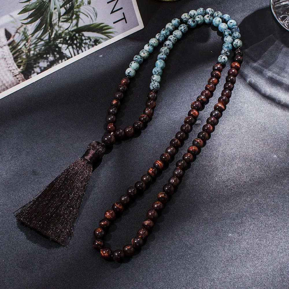 8mm Red Tiger Eye 108 Mala Beads Necklace Meditation Yoga Prayer Jewelry Set