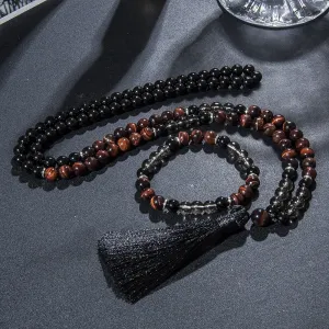 8mm Red Tiger Eye Black Onyx 108 Mala Beaded Necklace