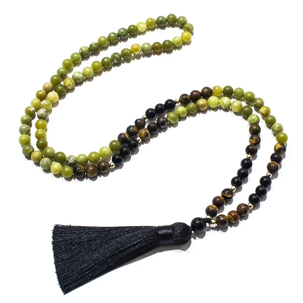 8mm Southern Jade Tiger Eye Black Onyx Beads 108 Mala Prayer Necklace Meditation Yoga Jewelry Japamala Set
