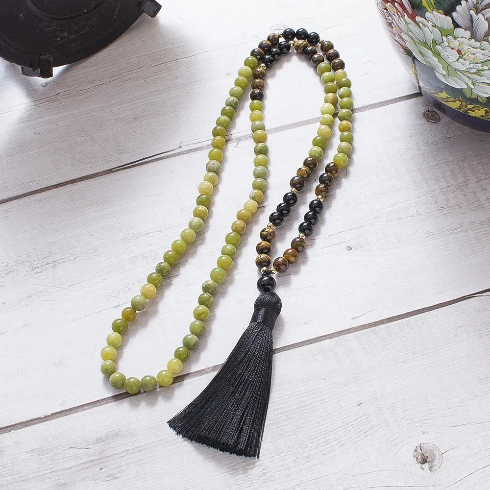8mm Southern Jade Tiger Eye Black Onyx Beads 108 Mala Prayer Necklace Meditation Yoga Jewelry Japamala Set
