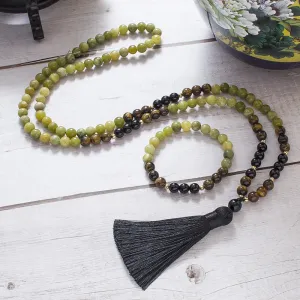 8mm Southern Jade Tiger Eye Black Onyx Beads 108 Mala Prayer Necklace Meditation Yoga Jewelry Japamala Set