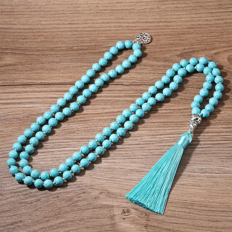 8MM Turquoise Knotted Japamala Necklace Meditation Yoga Spirit Jewelry 108 Mala Beaded Men