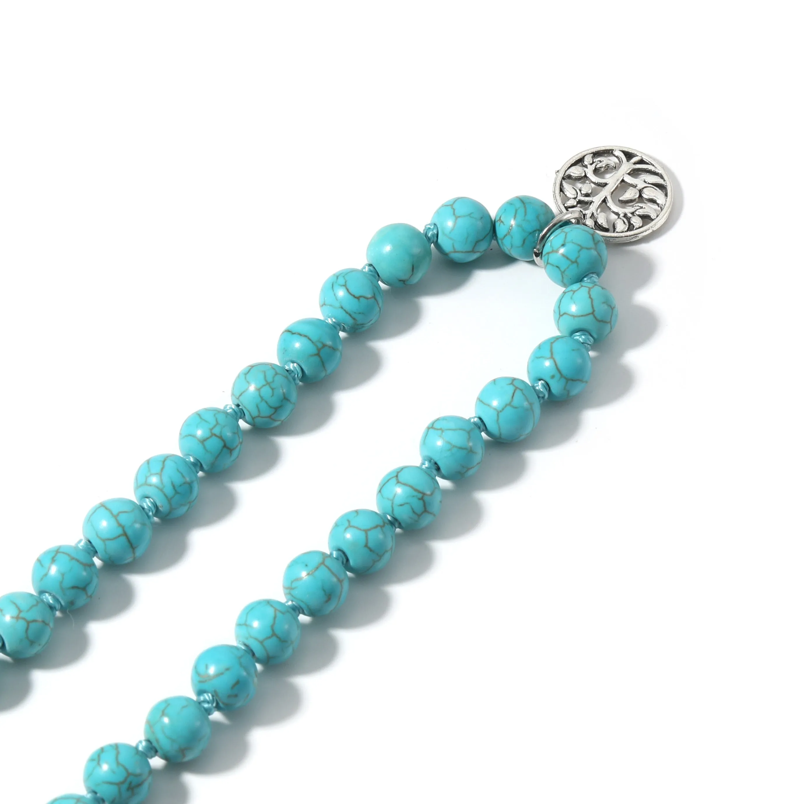8MM Turquoise Knotted Japamala Necklace Meditation Yoga Spirit Jewelry 108 Mala Beaded Men
