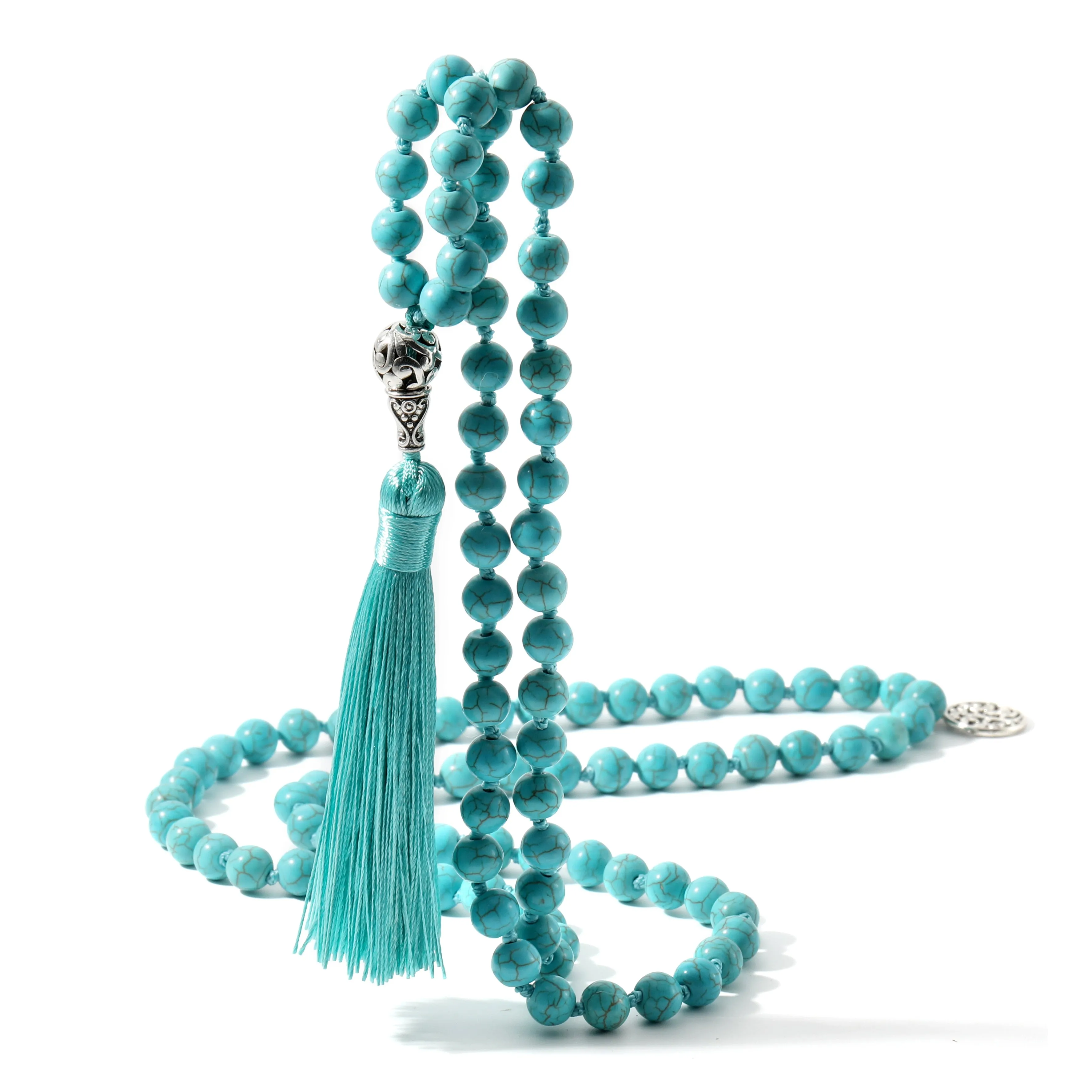 8MM Turquoise Knotted Japamala Necklace Meditation Yoga Spirit Jewelry 108 Mala Beaded Men