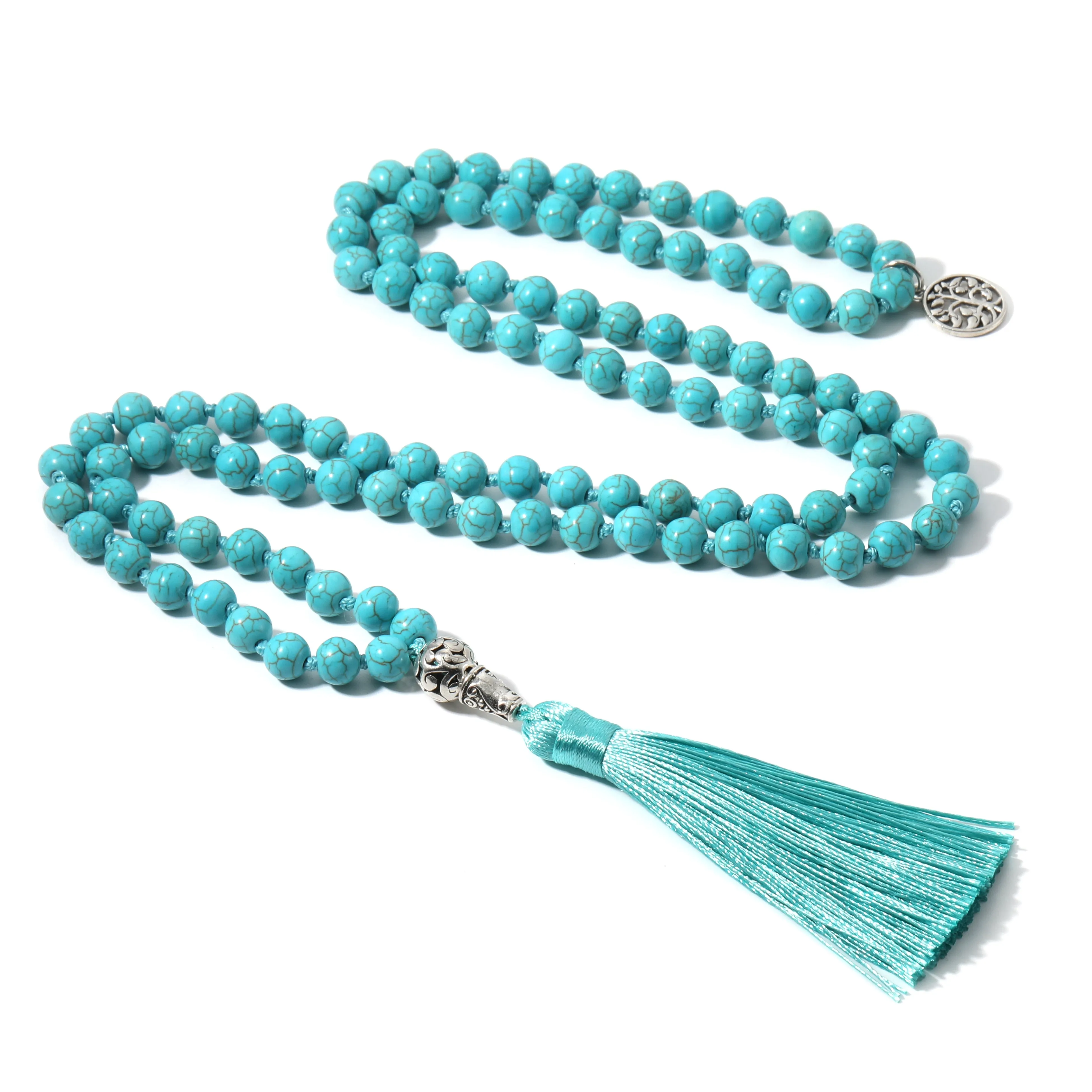 8MM Turquoise Knotted Japamala Necklace Meditation Yoga Spirit Jewelry 108 Mala Beaded Men