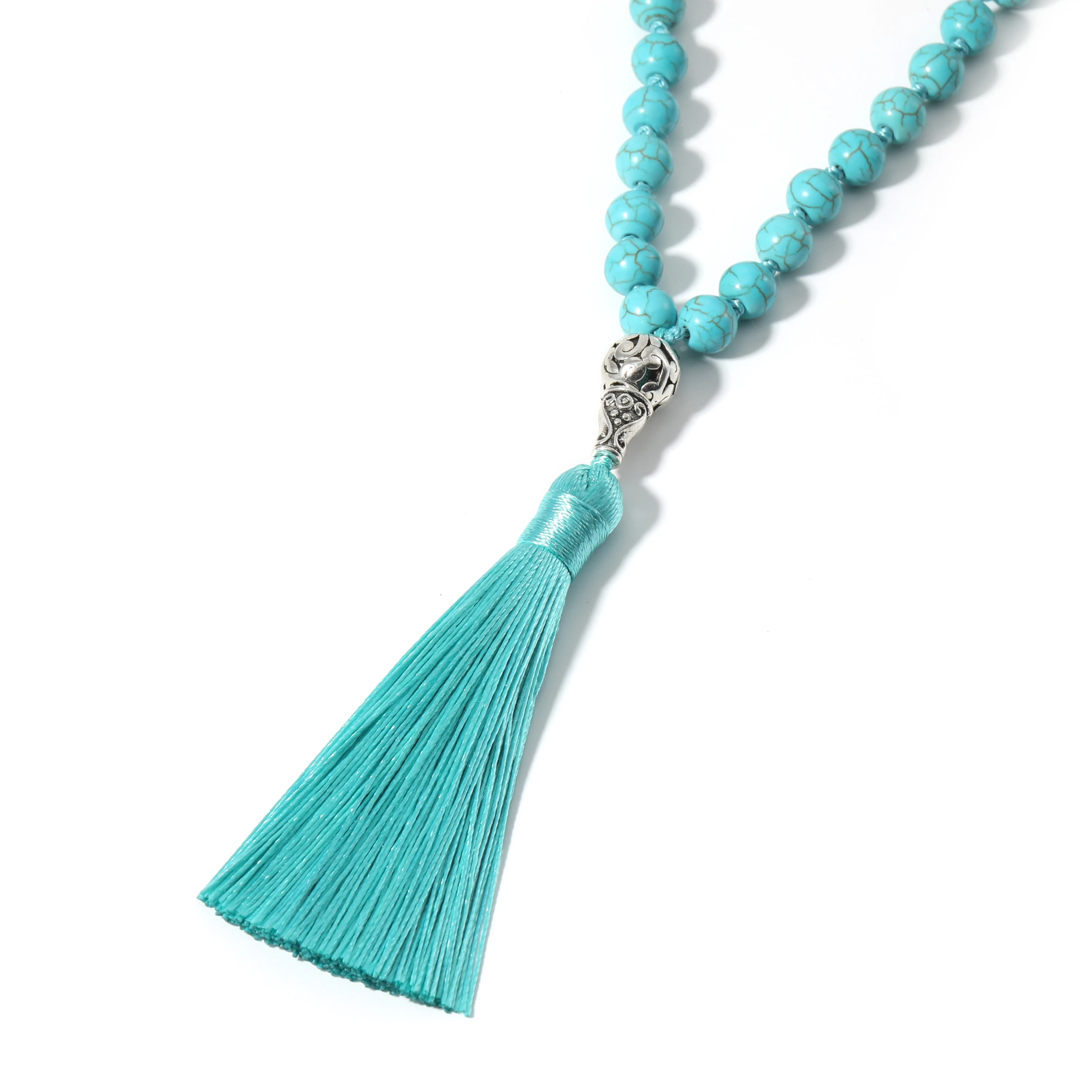 8MM Turquoise Knotted Japamala Necklace Meditation Yoga Spirit Jewelry 108 Mala Beaded Men