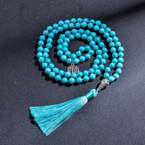 8MM Turquoise Knotted Japamala Necklace Meditation Yoga Spirit Jewelry 108 Mala Beaded Men