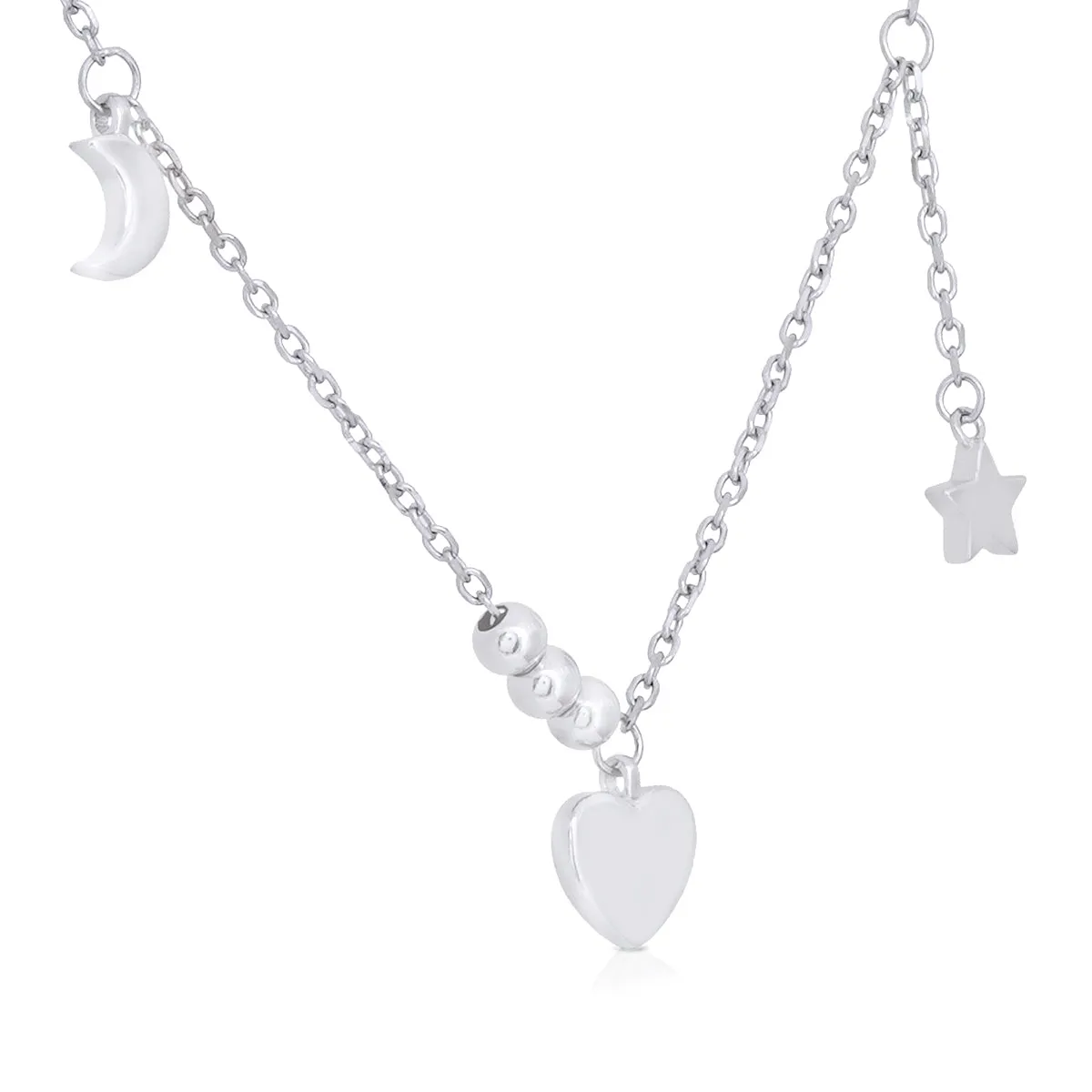 925 Cosmic Love Rhodium Plated Heart Drop Chain Pendants