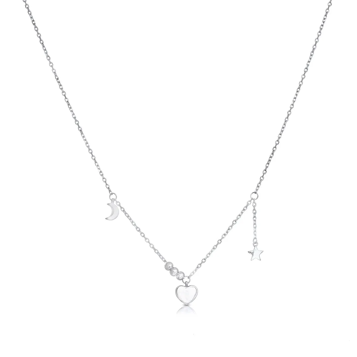 925 Cosmic Love Rhodium Plated Heart Drop Chain Pendants