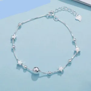 925 Sterling Silver Charms Bracelets Bangles for Women 925 Silver Star Ball Chain Link Bracelets Pulseira Feminina