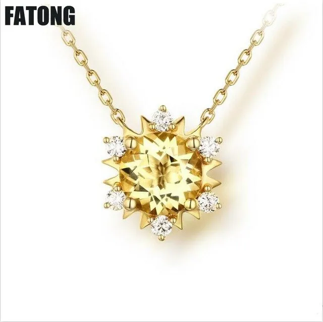 925 sterling silver fashion natural rose quartz citrine necklace jewelry female. J048