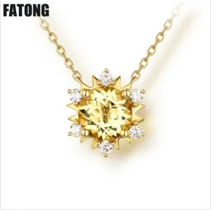 925 sterling silver fashion natural rose quartz citrine necklace jewelry female. J048