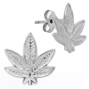925 Sterling Silver Marijuana Leaf Design Earrings Stud Push Backing