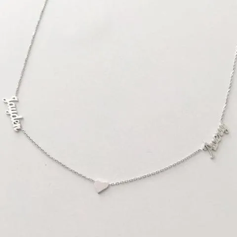 925 Sterling Silver Personalized Two Names Necklace with Heart Adjustable 16”-20”  -White Gold/Yellow Gold Plated