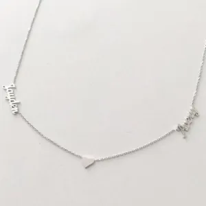 925 Sterling Silver Personalized Two Names Necklace with Heart Adjustable 16”-20”  -White Gold/Yellow Gold Plated