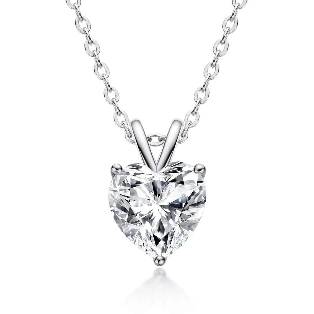 925 Sterling Silver Zircon Pendant Necklace, Engagement Wedding Birthday Jewelry Necklace Gift for Womens 18 Inch Chain-AINUOSHI White/Heart/O type chain