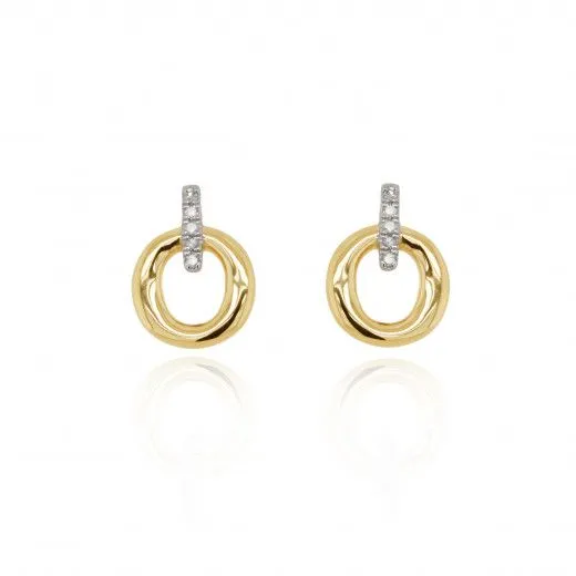 9ct Yellow Gold Diamond Set Circle Stud Earrings