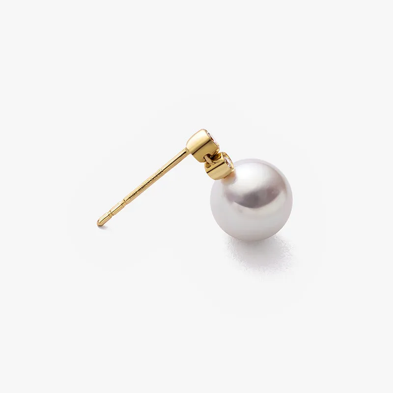 Akoya Pearl 18K Gold Double Diamond Elegant Earrings
