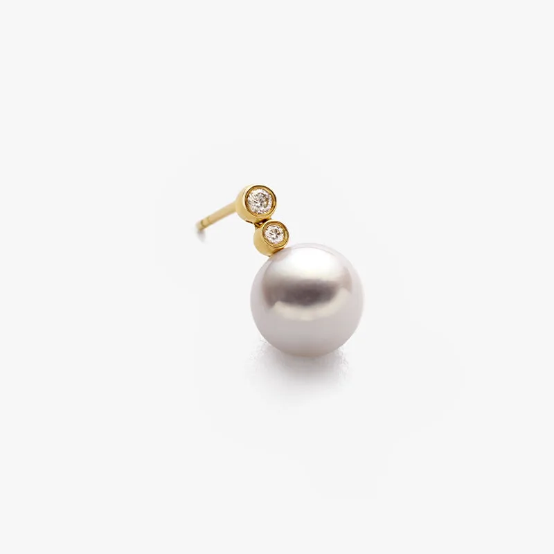 Akoya Pearl 18K Gold Double Diamond Elegant Earrings