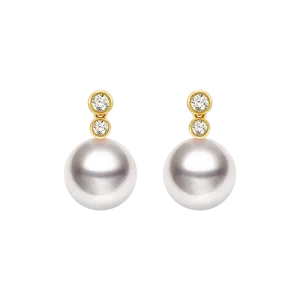 Akoya Pearl 18K Gold Double Diamond Elegant Earrings