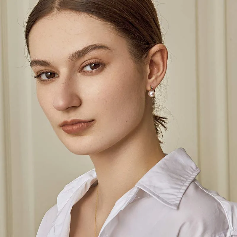 Akoya Pearl 18K Gold Double Diamond Elegant Earrings