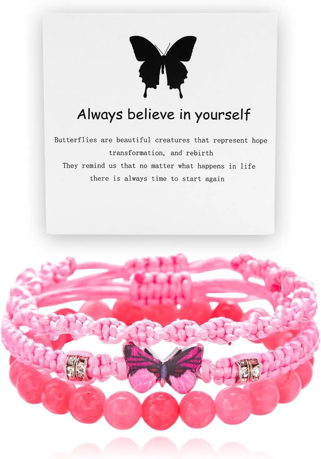 Always Believe in Yourself Blue Butterfly Bracelets for Women Crystal Beaded Butterfly Stretch Blue Friendship Bracelet Stackable Natural Gemstone Braided Adjustable Blue Friendship Bracelets Colorful Charm Jewelry