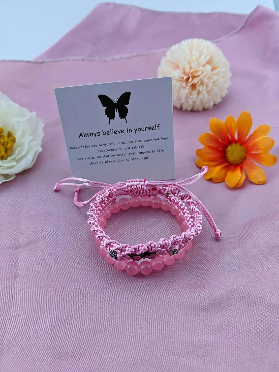 Always Believe in Yourself Blue Butterfly Bracelets for Women Crystal Beaded Butterfly Stretch Blue Friendship Bracelet Stackable Natural Gemstone Braided Adjustable Blue Friendship Bracelets Colorful Charm Jewelry