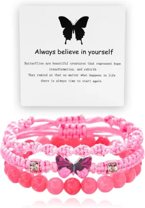 Always Believe in Yourself Blue Butterfly Bracelets for Women Crystal Beaded Butterfly Stretch Blue Friendship Bracelet Stackable Natural Gemstone Braided Adjustable Blue Friendship Bracelets Colorful Charm Jewelry