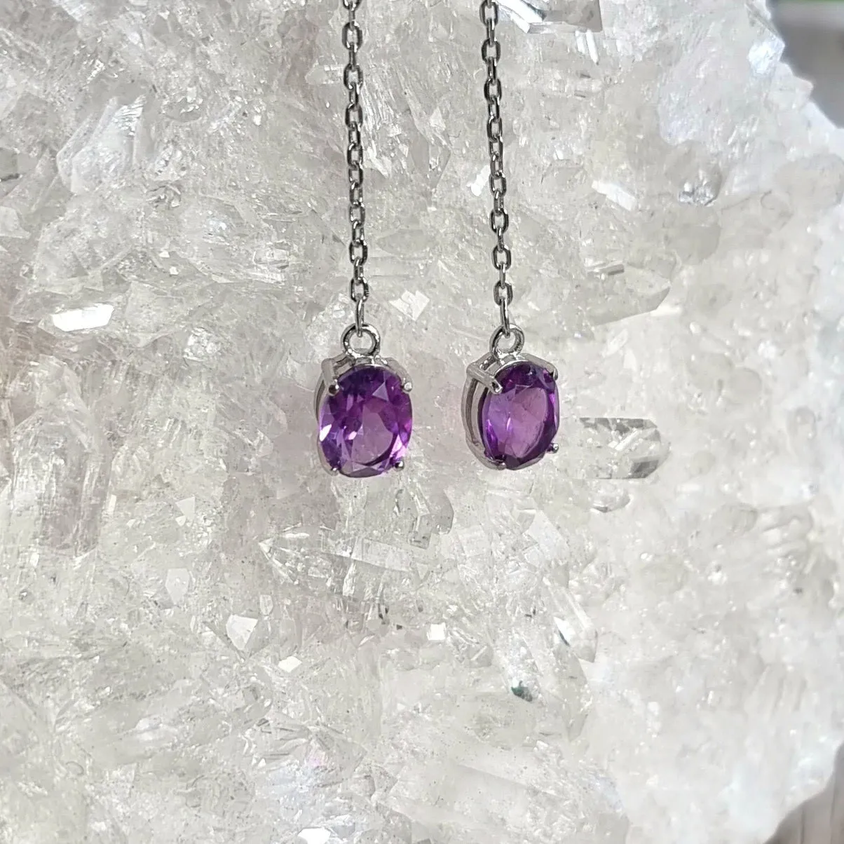 Amethyst Elegance Thread Earrings #2283