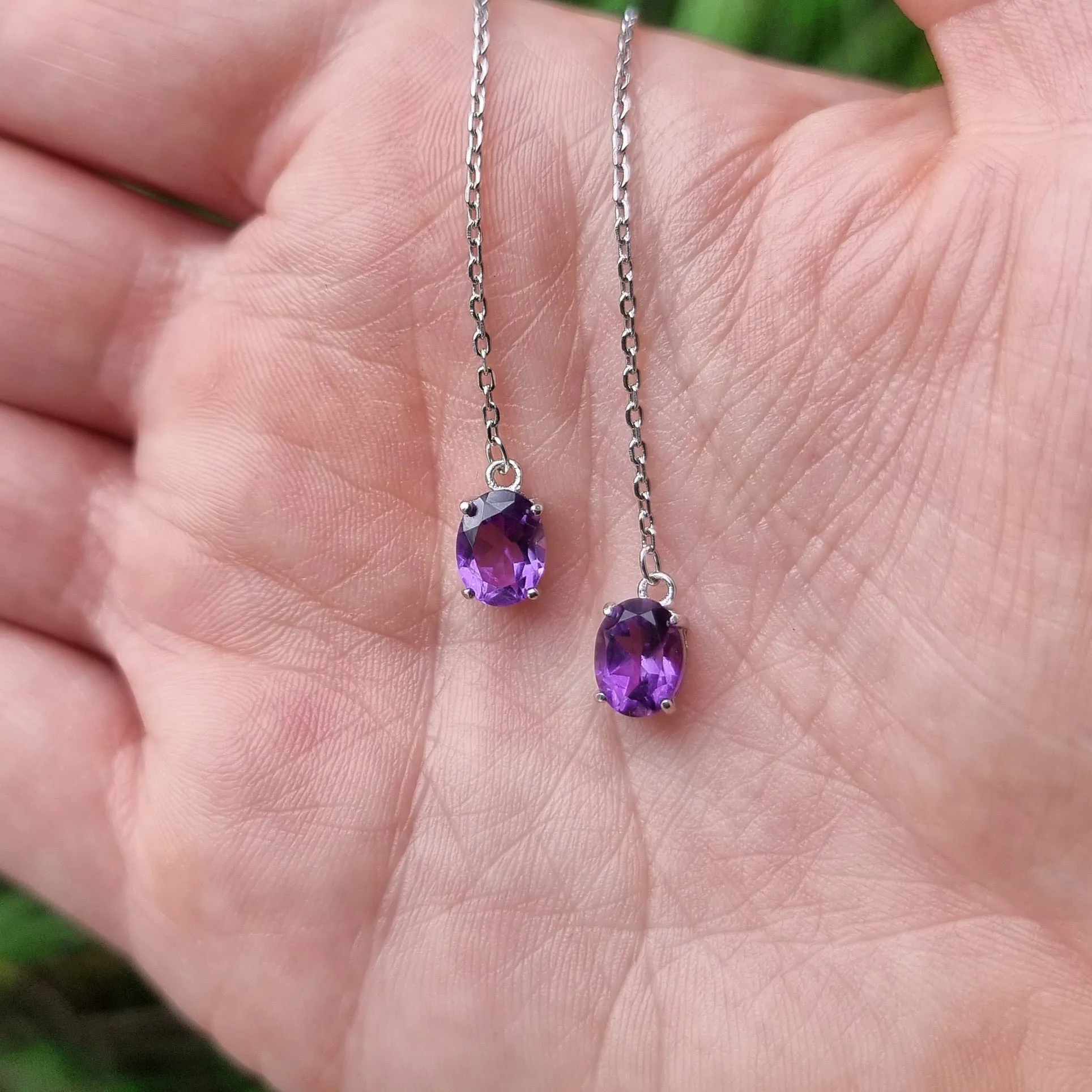 Amethyst Elegance Thread Earrings #2283