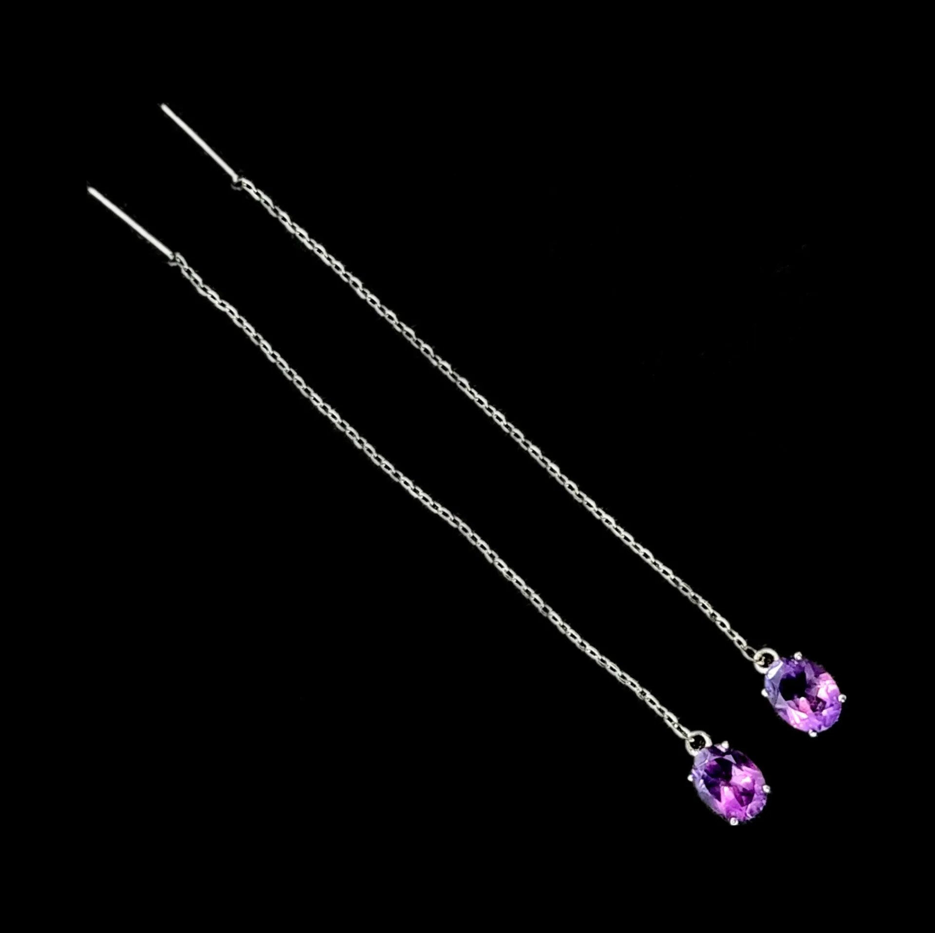 Amethyst Elegance Thread Earrings #2283