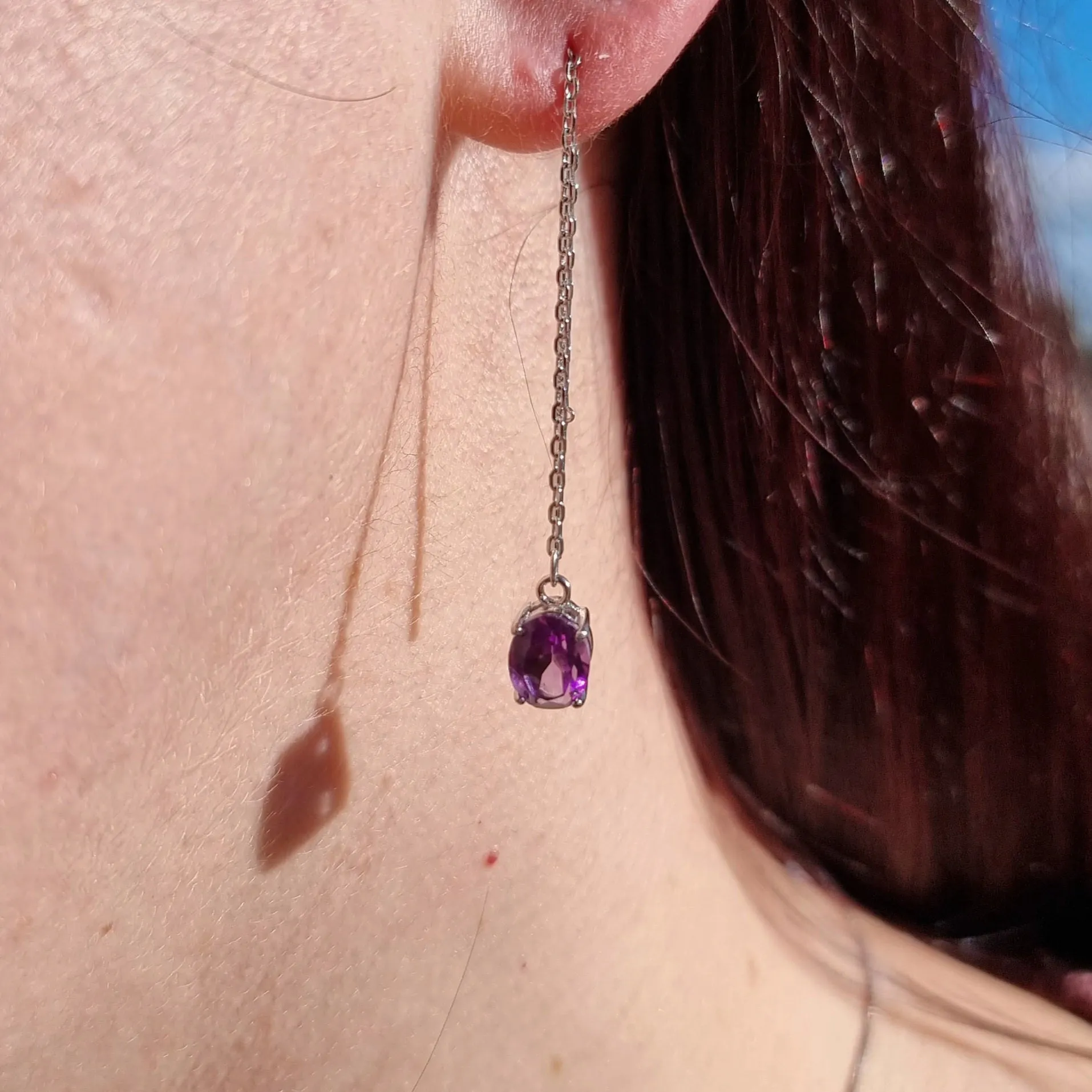 Amethyst Elegance Thread Earrings #2283
