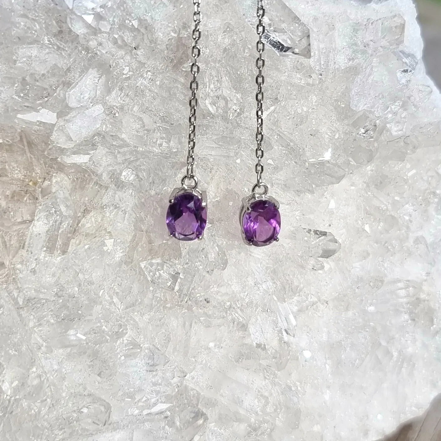 Amethyst Elegance Thread Earrings #2283