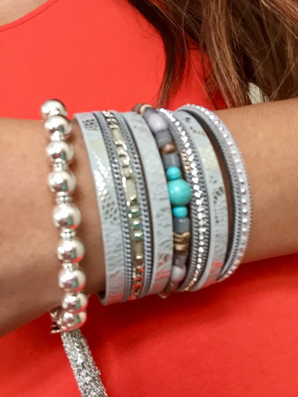Andrea Silver Ball and Tassel Stretch Bracelet