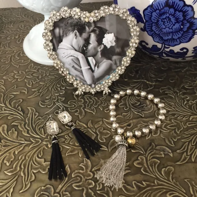 Andrea Silver Ball and Tassel Stretch Bracelet