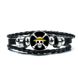 Anime One Piece Bracelet Luffy Zoro Ace Charms Bracelet Kids Boy Punk Multilayer Leather Bracelets Jewelry