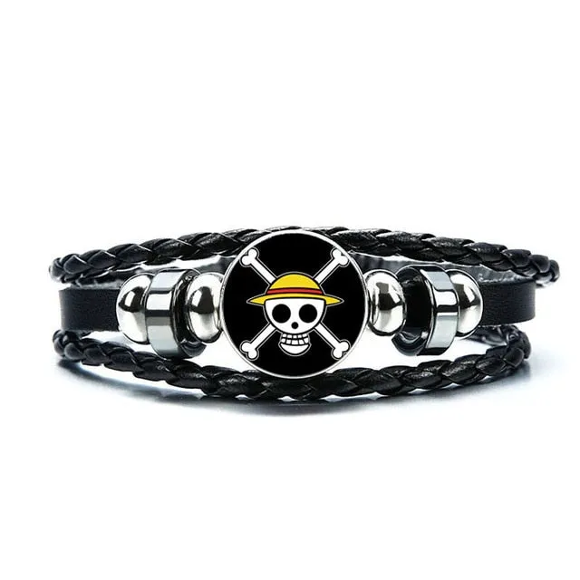 Anime One Piece Bracelet Luffy Zoro Ace Charms Bracelet Kids Boy Punk Multilayer Leather Bracelets Jewelry