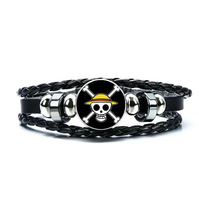 Anime One Piece Bracelet Luffy Zoro Ace Charms Bracelet Kids Boy Punk Multilayer Leather Bracelets Jewelry