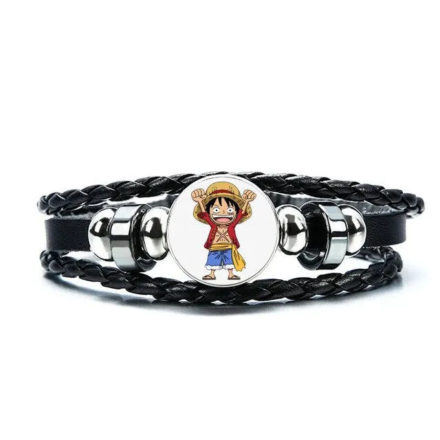 Anime One Piece Bracelet Luffy Zoro Ace Charms Bracelet Kids Boy Punk Multilayer Leather Bracelets Jewelry
