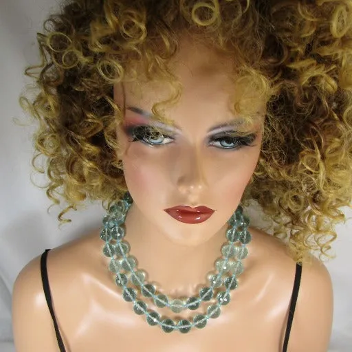 Aqua Double Stand Beaded Crystal Necklace Classic
