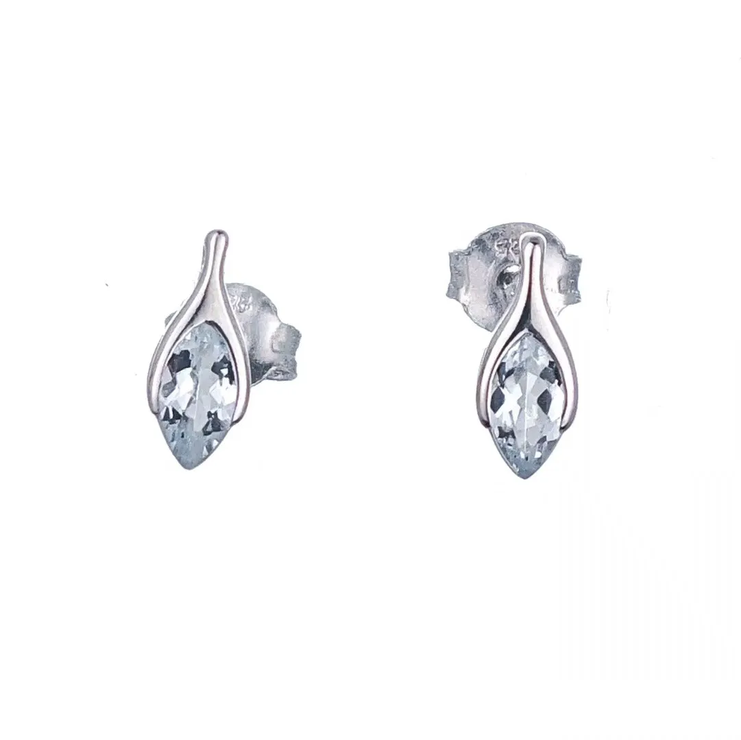 Aquamarine Earrings Sterling Silver Studs Minimalist Marquise