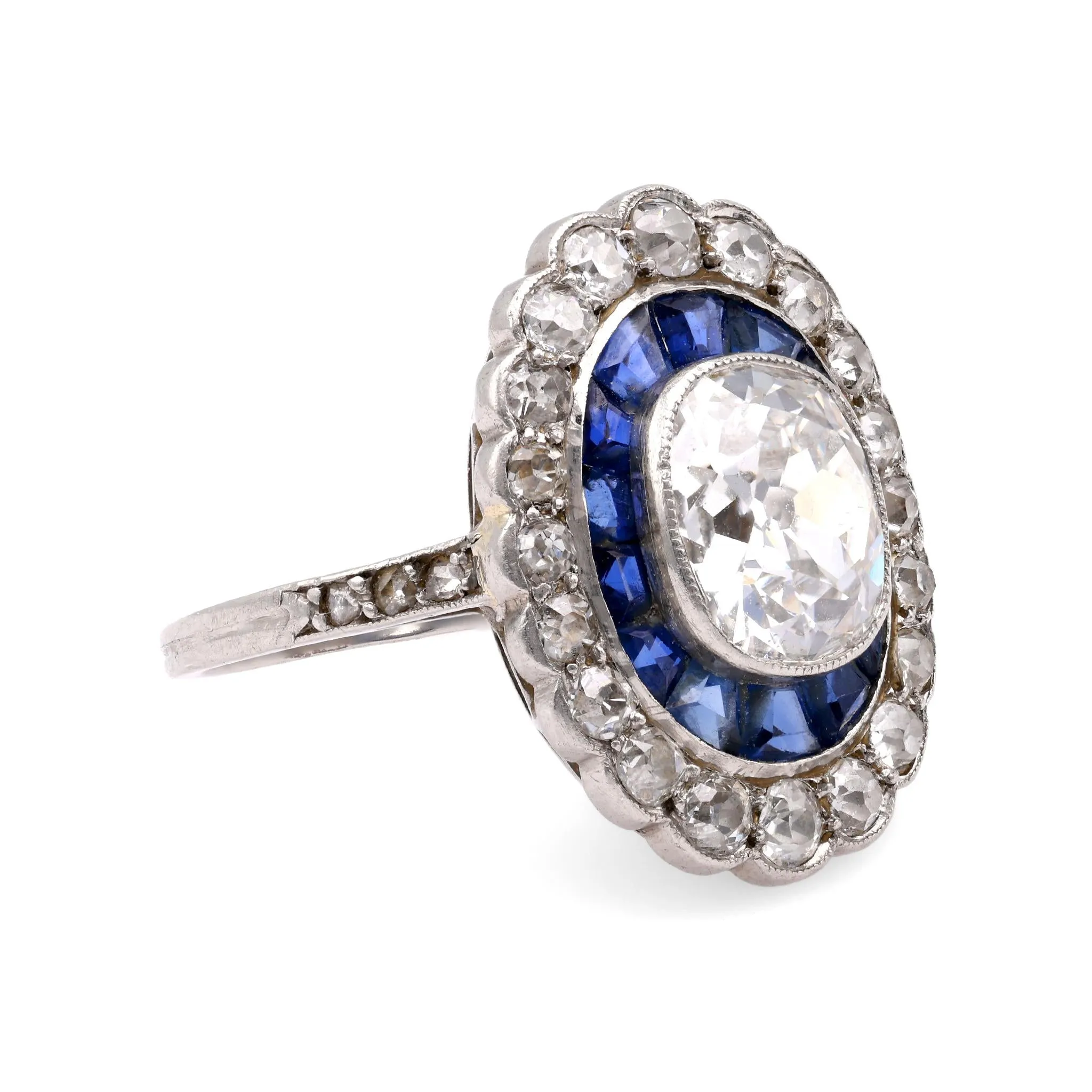 Art Deco Old Mine Diamond Platinum Engagement Ring