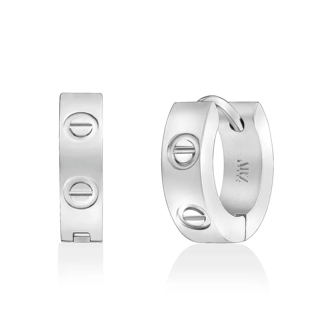 ARZ STEEL SCREW DESIGN HUGGIES EARRINGS - GOLD, SILVER