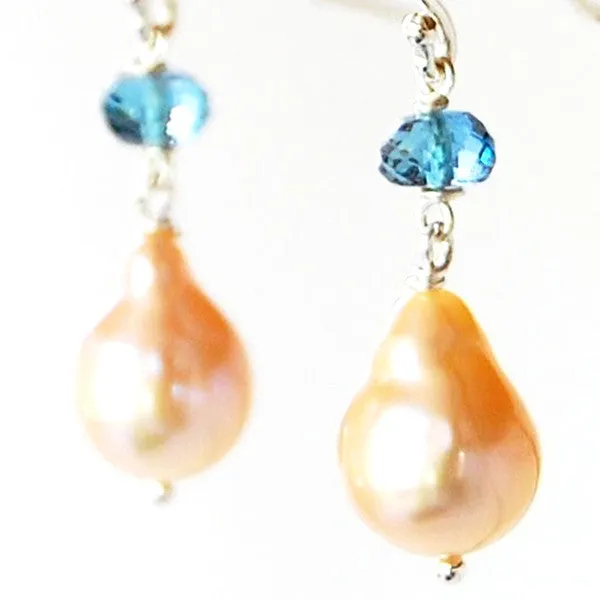 Baroque Pearl Earrings with London Blue Topaz